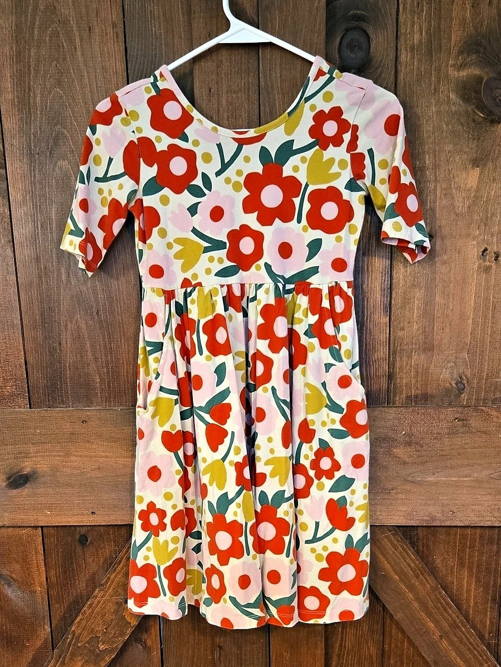 Hanna Andersson Elbow Sleeve Skater Dress with Pockets Floral Dress Size 10